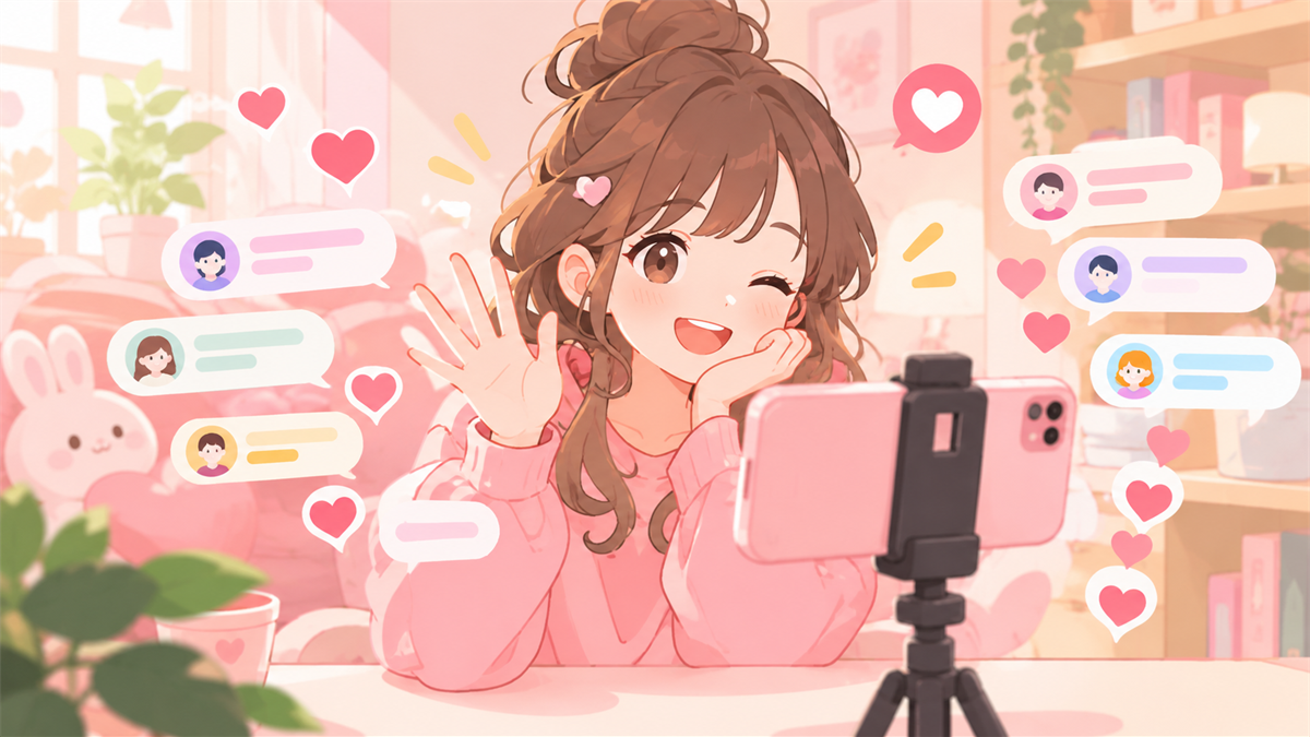 ライブ配信とコメントの温かい雰囲気イメージイラスト
