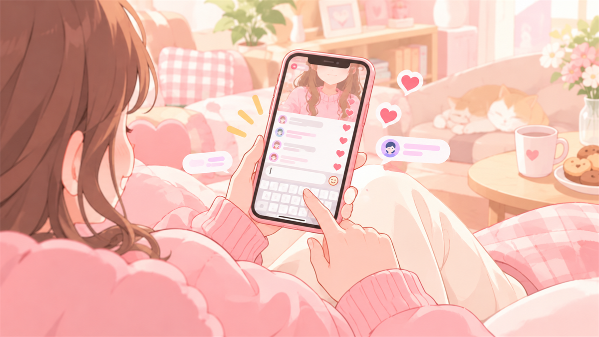 ソファでリラックスして視聴するリスナー目線イメージイラスト