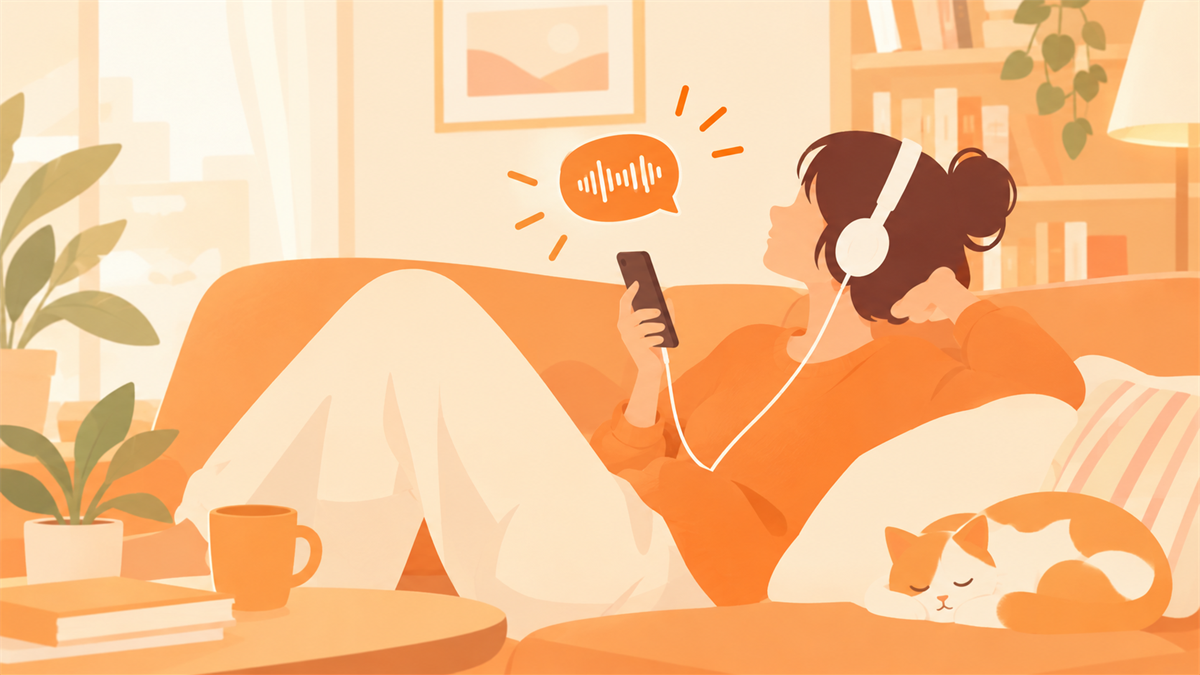 ソファでながら聴きするイメージイラスト